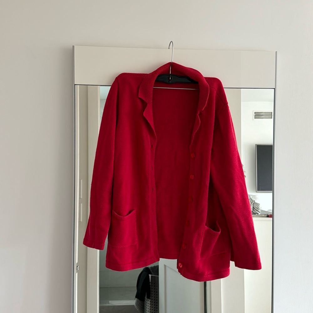 Hand-knit red cardigan
